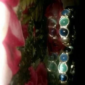 Pair of silver and blue hoop earrings